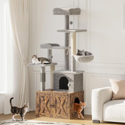 Torre para gato con caja de arena y rascador moderno miniatura 5