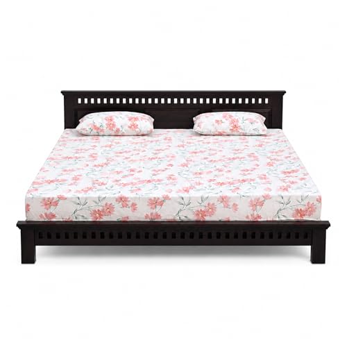 Image of SONA ART & CRAFTS Kuber Solid Sheesham Wood Queen Size Platform Bed Without Storage | Wooden Queen Size Cot Bed | Double Bed for Home - Walnut Finish (Assembly Included)