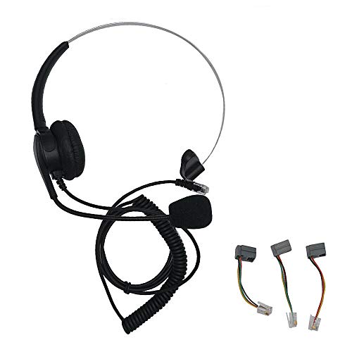 Powertool RJ11 - Auriculares de teléfono para centro de llamadas de oficina, llamadas de voz, chat, auriculares con micrófono con cancelación de ruido para teléfonos celulares y portátiles
