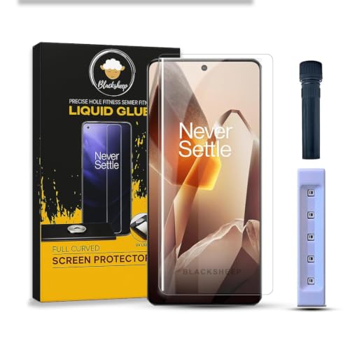 Image of BLACKSHEEP HD+ UV Tempered Glass Screen Protector Guard Compatible For Oneplus 13 5G (6.82 Inch, Pack of 1) Full Adhesive UV Curved Case Friendly HD Clarity with easy installation kit