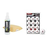 JOOLA Tischtennis Reinigungsset PRO Cleaner Belag Reiniger und Reinigungsschwamm, transparent, 125ml & Tischtennisbälle Tournament 3-Stern Selektierte 40+mm Durchmesser Premium, Weiss, 12 Stück