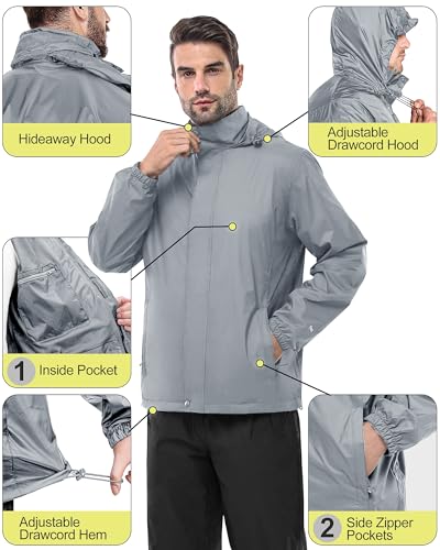 33,000ft Men's Rain Suit Packable Waterproof Lightweight Rain Gear for Golf Hiking Cycling 2 Pieces (Jackets and Pants)3