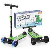 besrey キックスクーター キックボード子供 キッズスクーター 三輪車 3輪タイプ 4階段調節可能 方向転換 後輪ブレーキ 高さ調整可能 光るLEDタイヤ 軽量 持ち運び便利 多機能 コンパクト 静音 誕生日 プレゼント グリーン