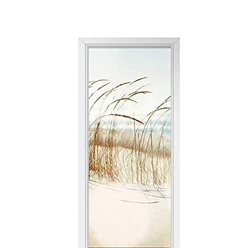 Peinture Murale 3D Stickers Porte Trompe Loeil Effet Décoration Auto Adhésif PVC Amovible Imperméable Autocollants De Porte Muraux. Balançoire De Roseau Au Bord De La Mer Amovible (77x200cm) Cover