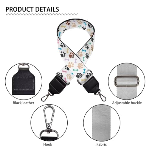 Image of Talayituse Dog Paw Bone Print Shoulder Strap Wide Purse Bag Strap Adjustable Replacement Belt Luggage Crossbody Shoulder Bag Strap for Women Girls