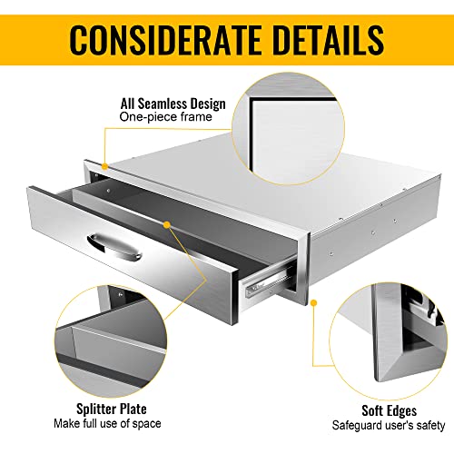 Image of 30 inch W x 6.5 inch H x 23 inch D Outdoor Kitchen Single Drawer Stainless Steel BBQ Access Drawers with Exquisite Handle for Outdoor Kitchen Island or Grill Station