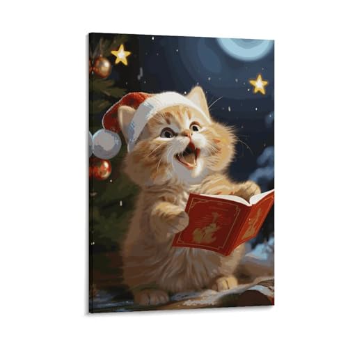Peinture sur toile chat mignon chantant poster décoration murale salon et chambre