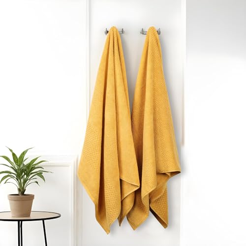 Draps de bain en coton de poids moyen texture peluche or - 2