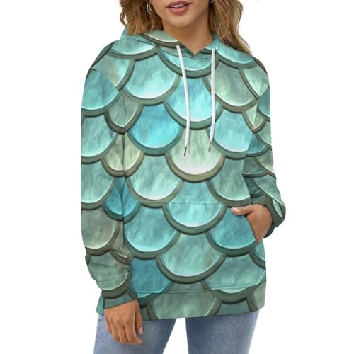 Sweat à capuche unisexe écailles bleues et vertes pull taille S - 2