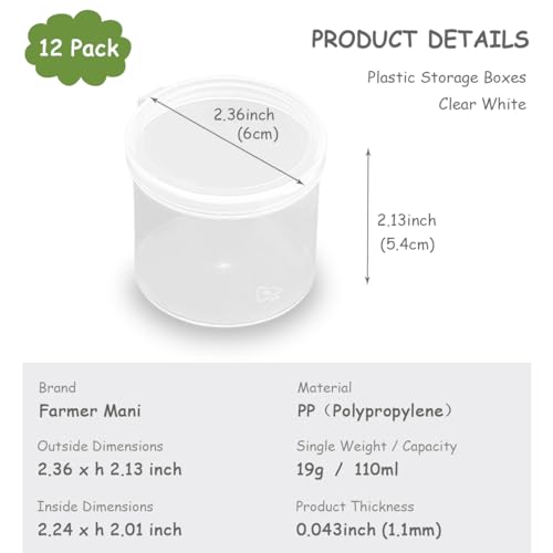 Image of 12 Pcs Clear Round Plastic Storage Containers Jar 3.72 oz - D /2.36 x H /2.13 in, Clear Round Bead Storage Containers for Storage of Small Items, Craft, Beads, Jewelry, Small Parts