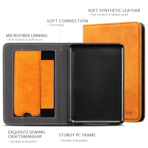 Image of CoBak Case for 6 inch E-Reader - PU Leather Smart Cover with Auto Sleep /Wake & Hand Strap, not Compatible with Kobo Clara,Orange