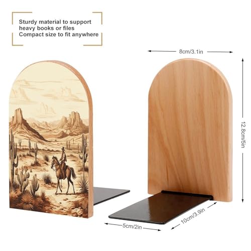 Sujetalibros de cactus del oeste de madera moderno con base de metal estable 3