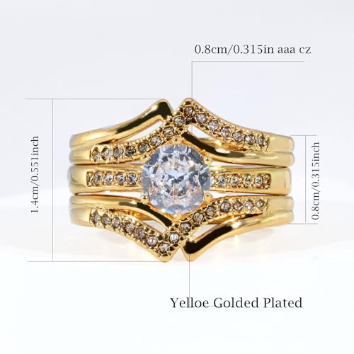 Couple Ring Bridal Set His And Hers Women 10k Yellow Gold Plated Round CZ Men Titanium Band Wedding Ring Band Set2