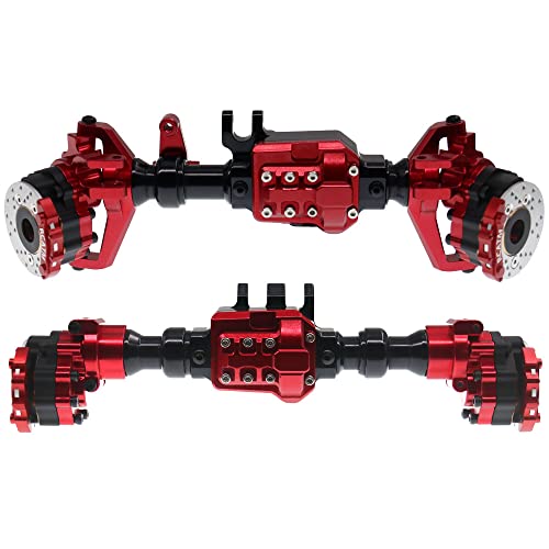 Rcatm Aluminum Alloy Front And Rear Axle Housing Set For 1/10 Traxxas Trx4 Rc Crawler Car, Brass Counterweight With Decorative Brake Disc (Red) #TOP1