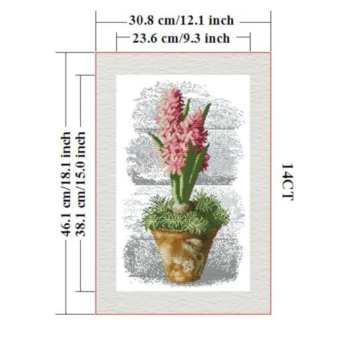 Image of Cross Stitch Kits for Adults Full Range of DIY Stamped Cross Stitch Kits Pink Hyacinth Pattern for Gift and Home Decor 14CT 2 Strands 12.2x18 inch