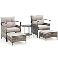 AVAWING 5 Pieces Wicker Patio Conversation Set, Outdoor Rattan Chairs with Ottoman, Metal Coffee Table, & Cushions, Outside Furniture Sets for Garden, Deck, Backyard, Poolside(Grey)