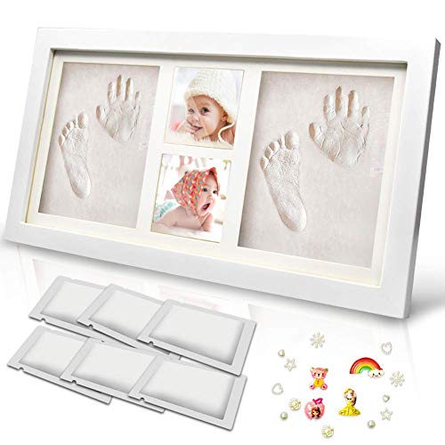 Tenquan Baby voetafdruk Kit & Handafdruk Kit, Houten Frame met 6 Packs Klei Fotolijst Kit voor Baby Meisje Geschenken & Baby Boy Gifts, Memorabele Keepsakes Gift voor New Born