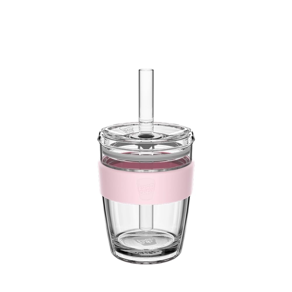 KeepCup Cold Cup - Longplay Double wall Glass Ice Coffee Tumbler with Lid and Straw - 12oz (340ml) - Pashmak