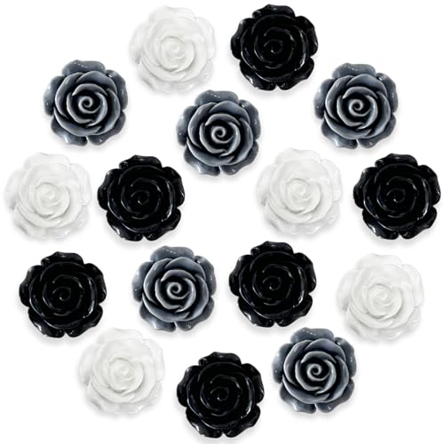 KEYDUACU 15 Pcs - Black Cute Flower Magnets, Girls Locker Magnets for Refrigerators and Lockers, Whiteboards and for Decorative Purposes (15 Pcs - Rose - Black)