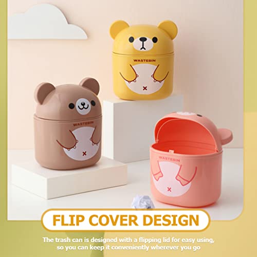 Image of Mini Trash Can, Cute Bear Tiny Trash Can with Flip Lid, Desktop Garbage Can Small Plastic Wastebasket Decorative Waste Bin for Office, , Dorm, Bedroom (Brown)
