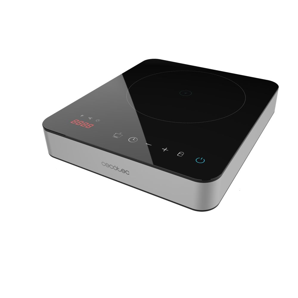 Cecotec Placa de Inducción Portátil 1 Fuego Full Magma Single. 2000W, Diseño de Cristal Esmaltado, 10 Niveles de Potencia, Control Táctil, Temperatura Ajustable, Protección contra Sobrecalentamiento