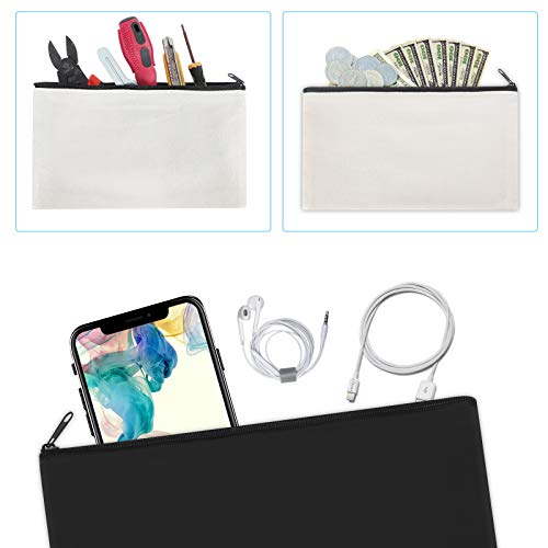 12 Pieces Black Cotton Canvas Makeup Bag, Multipurpose Cosmetic Bag with Zipper Travel Toiletry Pouch, Blank DIY Craft Bag (Black, L)4