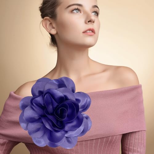 Image of Dainty Fabric Rose & Camellia Flower Oversized Brooch Pins & Hair Clip - Large Lapel Pin, 4.3in /7.5in