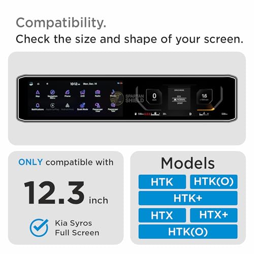 Image of Spartan Shield Screen Guard For NEW KIA SYROS 2026 || HTK | HTK+ | HTK(O) | HTX | HTX+ | HTX+(O) || 12.3 Inch Full Screen Protector | Anti Scratch | Water Repellant | High Touch Sensitivity | HD Clear || Syros 2025 Car Stereo Film || Android TouchScreen Accessories [Not Tempered Glass]