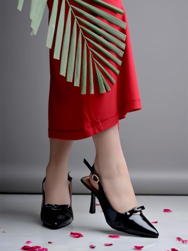 Image of Shoetopia Women's Slingback Pumps - Pointed Toe Elegant Stylish Classic High Heels with Bow Knot and Adjustable Strap