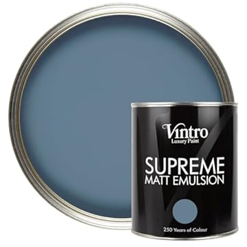 Vintro | Luxury Matt Emulsion | Blue | Smooth Chalky Finish | Multi Surface Paint | for Walls, Ceilings, Wood and Metal | 1L (Blue - Chiswick House)