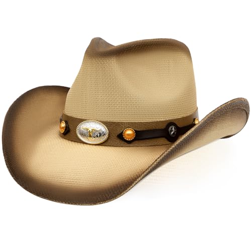 Image of WQWOVRVO Cowboy Hat,Cowgirl Hat,Western Cowboy Hats for Women /Mens /Straw Wide with Shapeable Brim Cowboy Hat for Womens