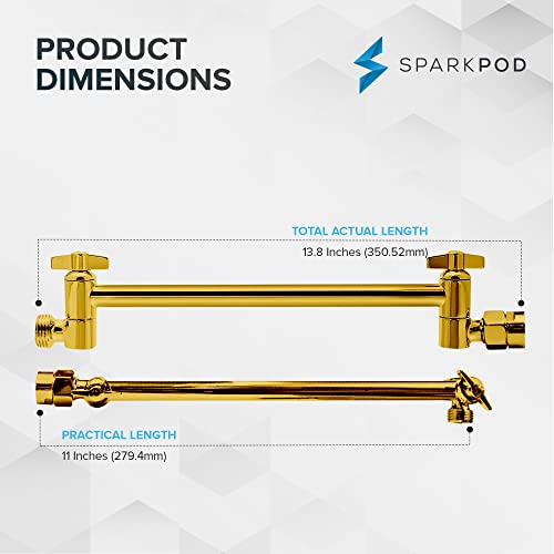 Shower Head Extension Arm By Sparkpod - 11" Solid Brass Shower Arm Extension With Universal Connection To Showerheads - Easily Adjustable Shower Arm For Rain Showerheads (Egyptian Gold) #TOP1