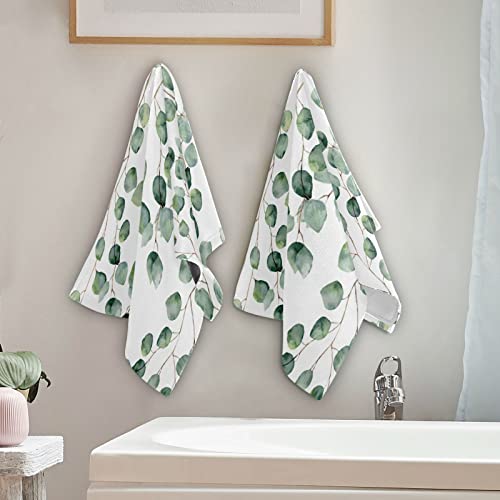 Summer Eucalyptus Hand Towels For Bathroom Set Of 2 Leaves Plant Watercolor Sage Green Botanical Luxury Towels 16"X28" Soft Absorbent Bathroom Hand Towel For Gym,Spa,Hotel,Kitchen Dish Tea Towels #TOP2