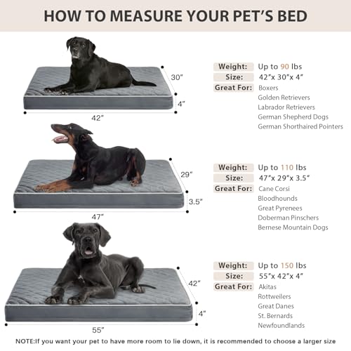 Image of WNPETHOME Orthopedic Polyester Dog Beds For Large Dogs, Extra Large Waterproof Dog Bed With Removable Washable Cover & Anti-Slip Bottom, Multi-Needle Quilting Xl Pet Bed (Grey)