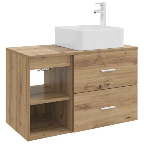 Muebles de baño de madera de roble con lavabo de 50 cm y armario de 30 cm 2