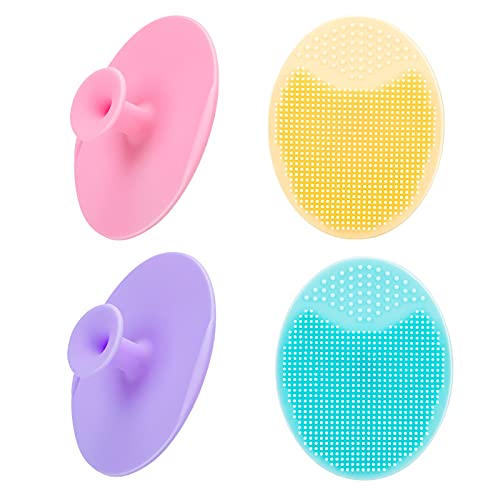JEXCULL 4 Pack Face Scrubber,JEXCULL Soft Silicone Facial Cleansing Brush Face Exfoliator Blackhead Acne Pore Pad Cradle Cap Face Wash Brush for Deep Cleaning Skin Care