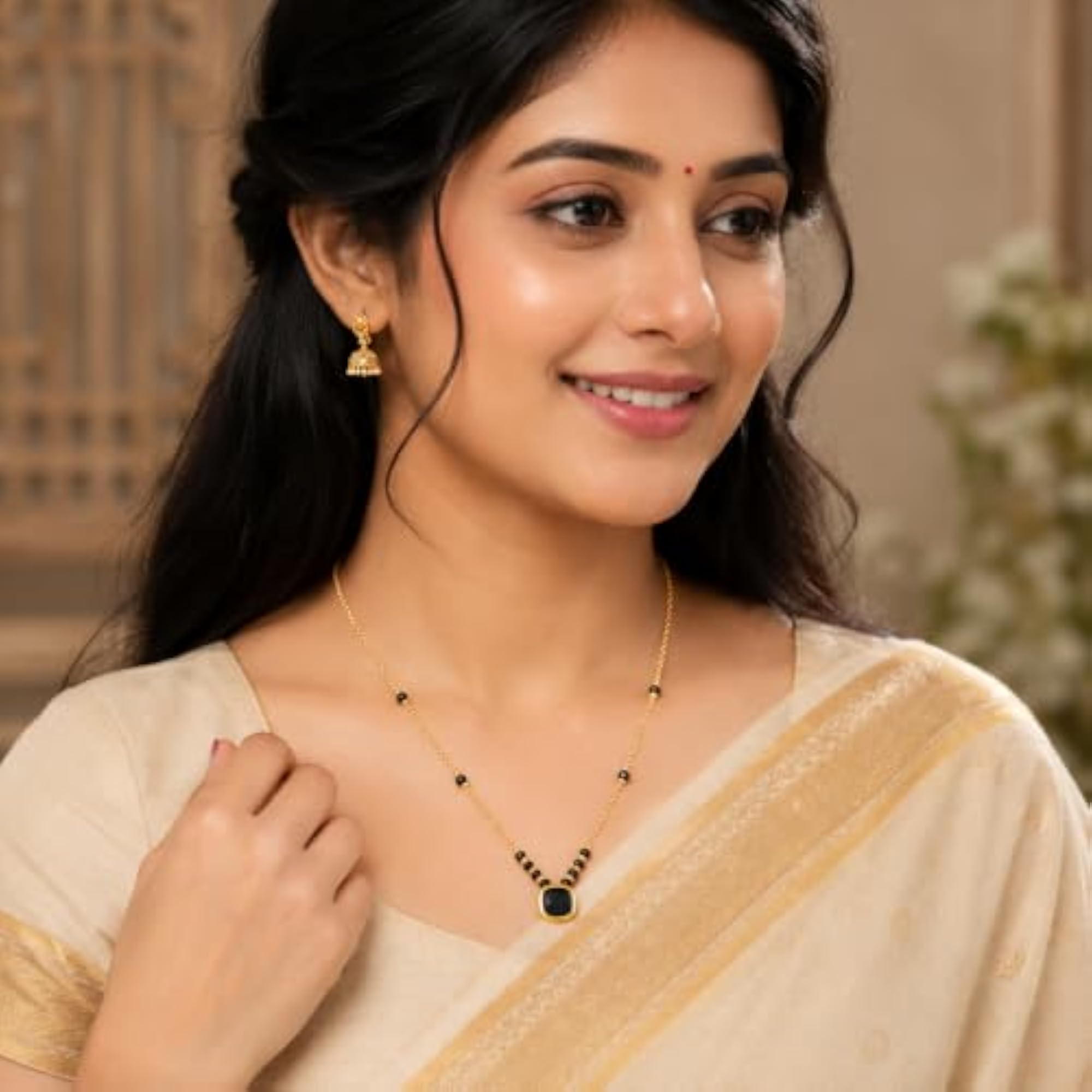 Women's Gold-Toned Black Beads Mangalsutra