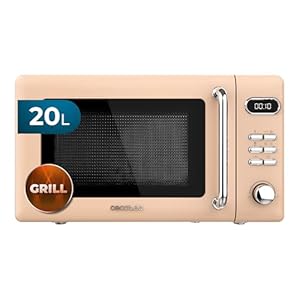Cecotec Digitale Mikrowelle mit Grill Proclean 5110, 20 l, Retro-Beige, 700 W in 5 Stufen, Timer bis zu 60 Minuten, 8 Programme und Auftaumodus, Vintage-Design in Beige