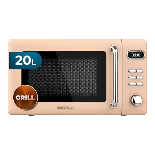 Cecotec Digitale Mikrowelle mit Grill Proclean 5110, 20 l, Retro-Beige, 700 W in 5 Stufen, Timer bis zu 60 Minuten, 8 Programme und Auftaumodus, Vintage-Design in Beige
