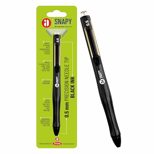 Image of Anupam Snapy Roller Gel Pen 0.5 mm, Waterproof Smooth Quick-Dry Dark Ink, Comfortable Grip Exam & Office Pen, Refillable (Black Body BlackInk, Pack of 6)