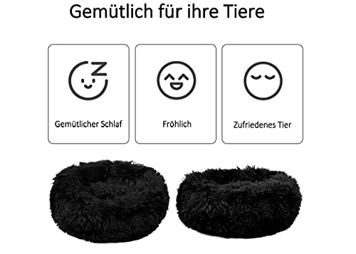 wuuhoo® Hundebett Fluffy 70cm Donut für mittelgroße Hunde - weiches Haustierbett, waschbares Hundekörbchen für Hund oder Katze, Flauschiger Hundekorb schwarz
