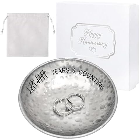 CEELGON 10 Year Wedding Anniversary Tin Gifts 10th Gifts 4" Tin Jewelry Tray Engraved Aluminum Decorative Dish Wedding Gifts for Couple Anniversary Tin Gifts for Him or Her Cover