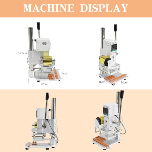 ZONEPACK 8x10cm Digital Embossing Machine Hot Foil Stamping Machine Manual Tipper Stamper Heat Press Machine for PVC Leather Pu and Paper Stamping with Paper Holder and Scale Branding on Masks