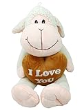 Plüschschaf mit braunem Herz und Stickerei I love you