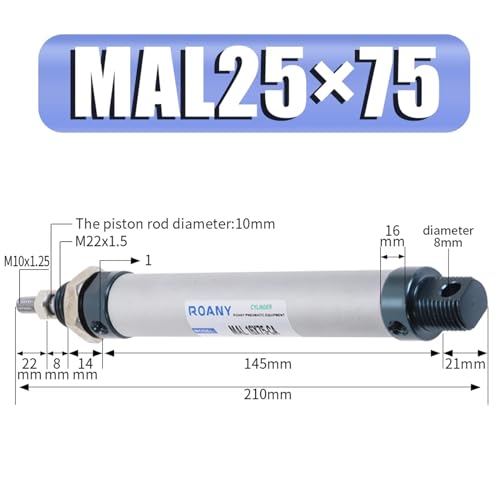 Cilindro neumático MAL 25 de alta precisión con carrera de 75mm 3