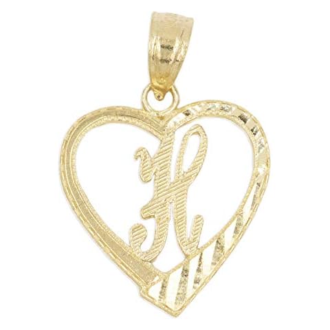 Ice on Fire Jewelry 10k Solid Gold Initial Pendant in Heart Frame with Diamond Cut Finish, Available in Different Letters of Alphabet Personalized Charm for Women (H) Cover