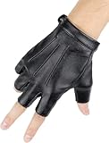 Philicoco PU Leder Fahrhandschuhe Halbfinger mit Touchscreen - Motorradhandschuhe Herren Damen, Atmungsaktiv für Fitnessstudio Radfahren Cosplay (Schwarz,M)
