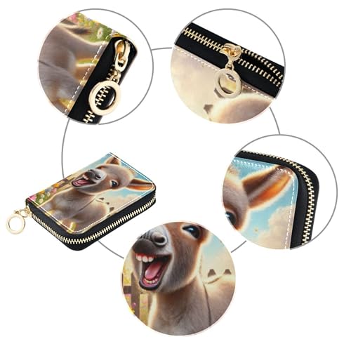 Funny Donkey Animal Print Women's Wallet Small Card Holder Wallets RFID Blocking Leather Zipper Travel Wallet with Key Ring4