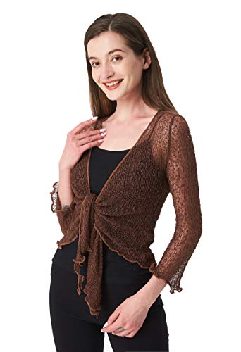 Sofishie Women's Lightweight Mesh Knit Sheer Shrug, Open Neck, 3/4 Sleeve, Beach/Casual Wear