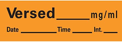 PDC AN-149 Anesthesia Removable Tape with Date, Time & Initial, Versed Mg/Ml, 1/2" Width, 500" Length, 333 Imprints, Orange
